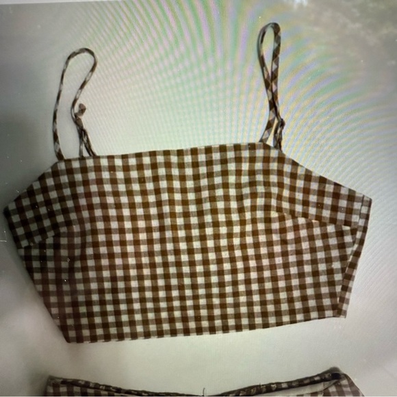 Cotton Candy, brown, and white gingham crop top and skirt set - Picture 2 of 5